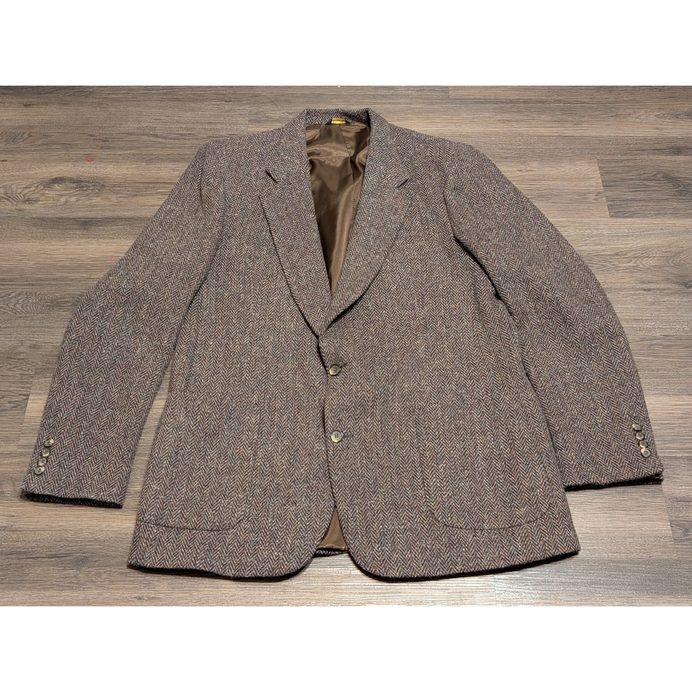 Malibu Clothes Beverly Hills Mens Tweed‎ Herringbone Blazer Jacket Brown 48 READ